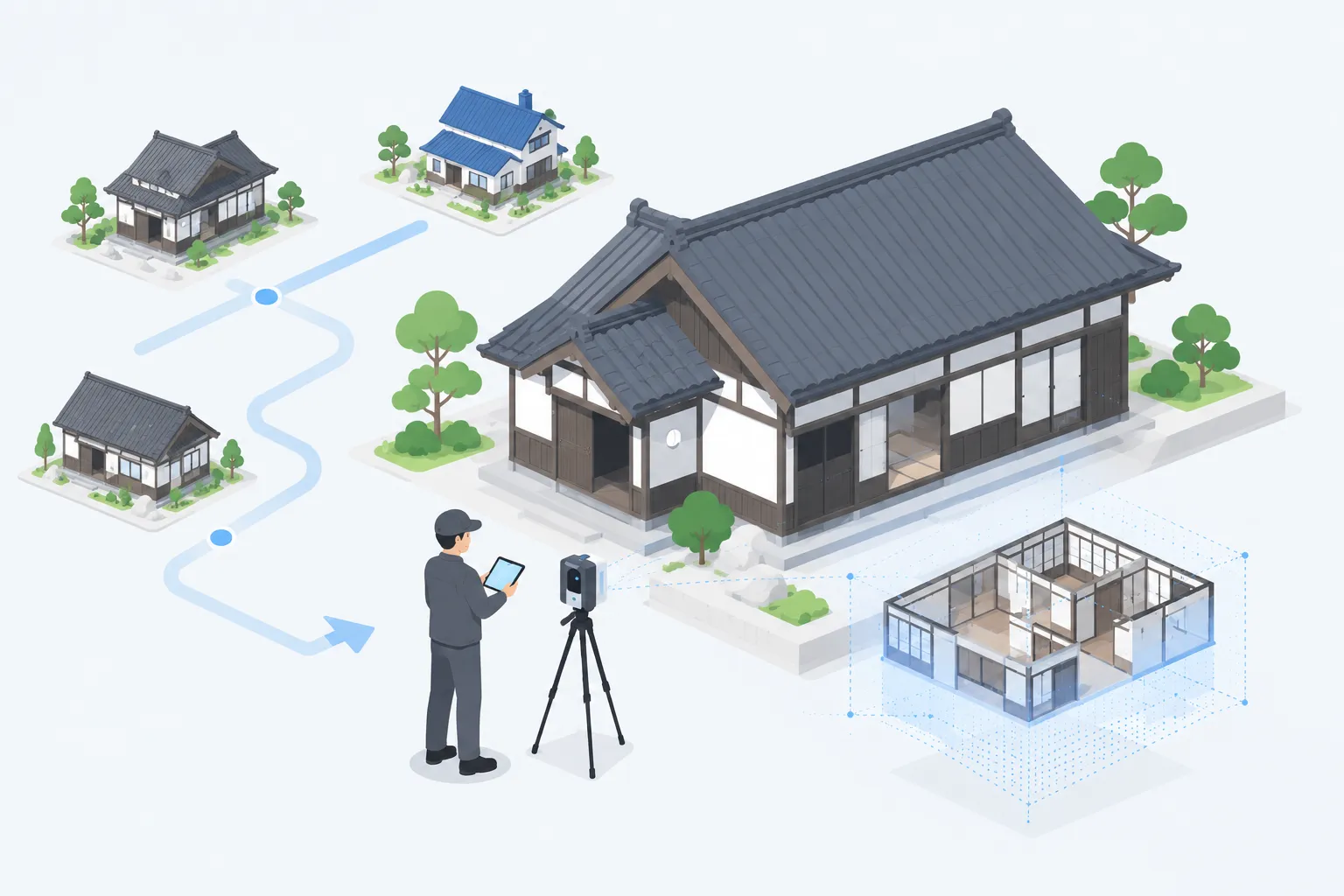 3Dスキャンを活用して現地調査をおこなうイメージ